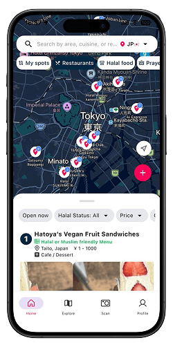 eHalal map screen with halal restaurants