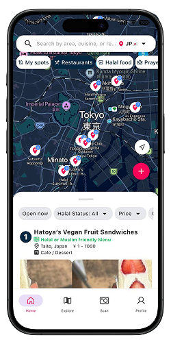 eHalal map screen with halal restaurants